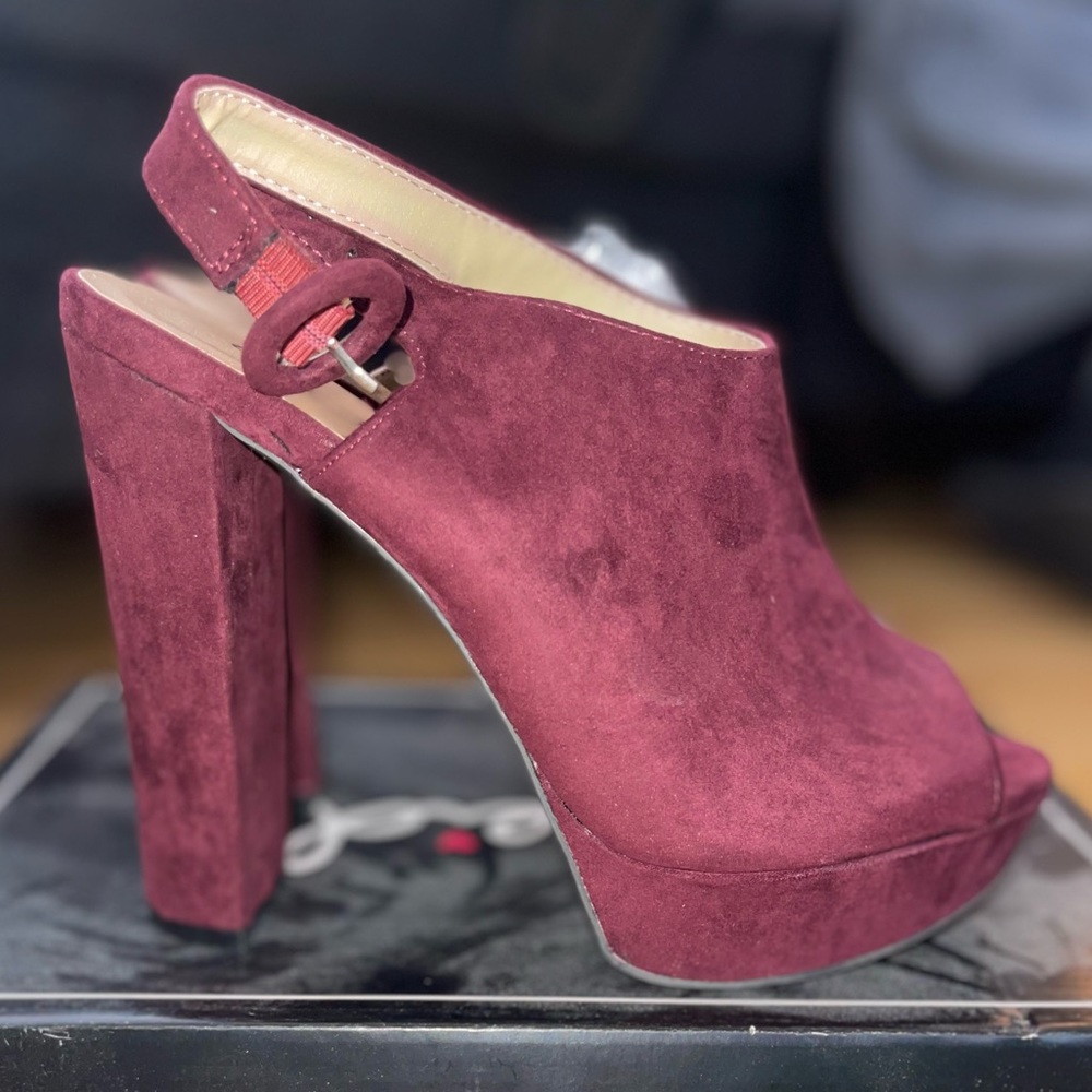 Wine Chunky Heel